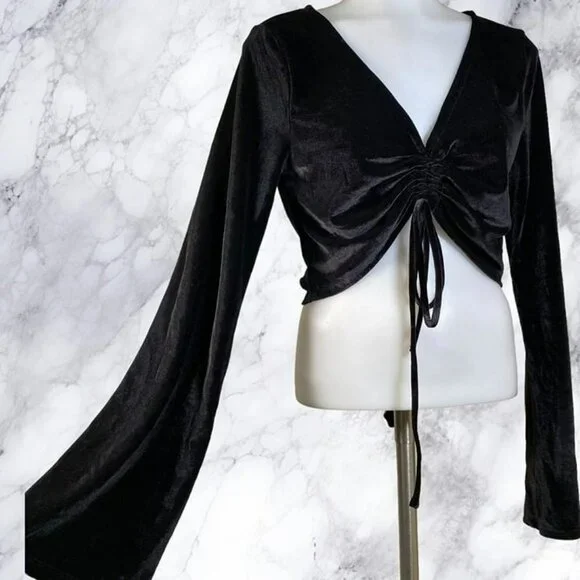 Michael Costello xREVOLVE Ruched Crop Top - Black